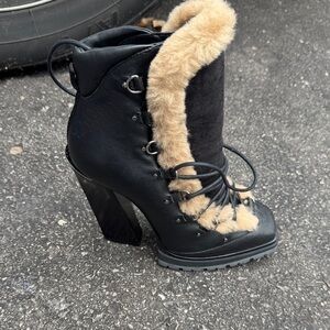 Jimmy Choo Black and Tan Heeled Boots